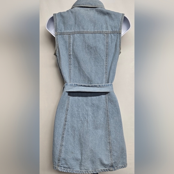 Sincerely Jules S Denim Dress Belted 100% Cotton India Button Down Pockets - Picture 3 of 4